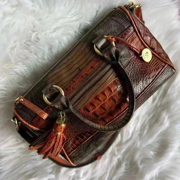 Brahmin Embossed Leather Satchel with Tassel Charm + Original Dustbag - Picture 9 of 14